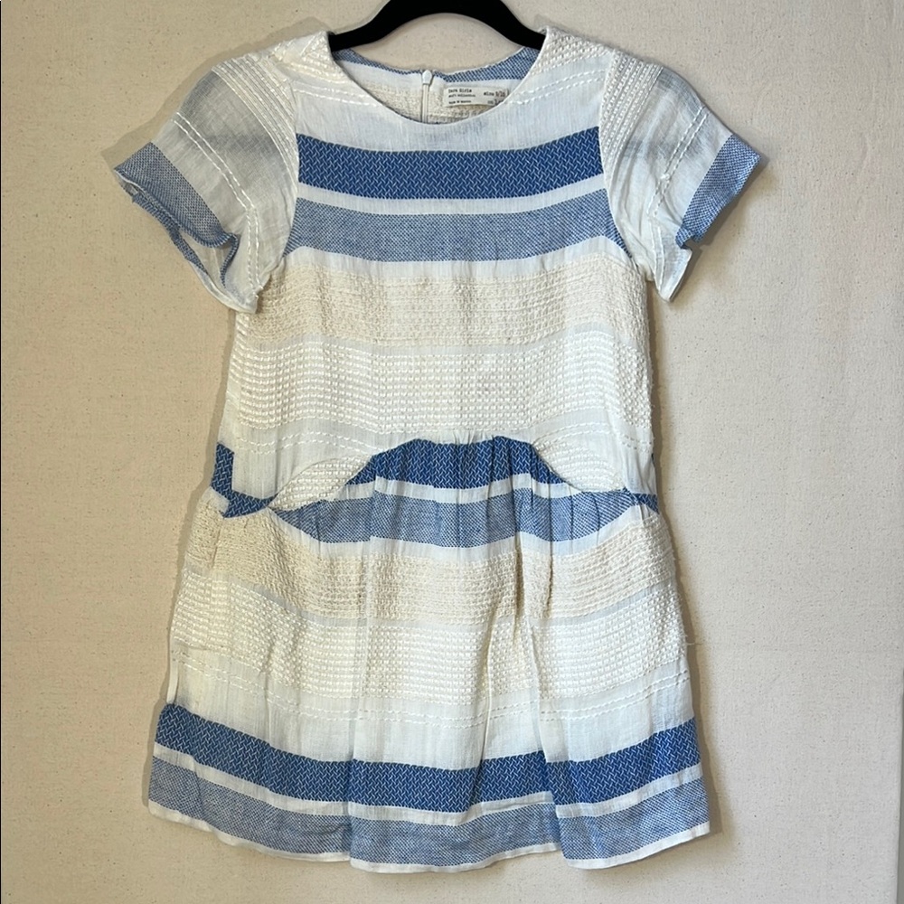 Zara White and Blue Flutter Sleeve Casual Sundress